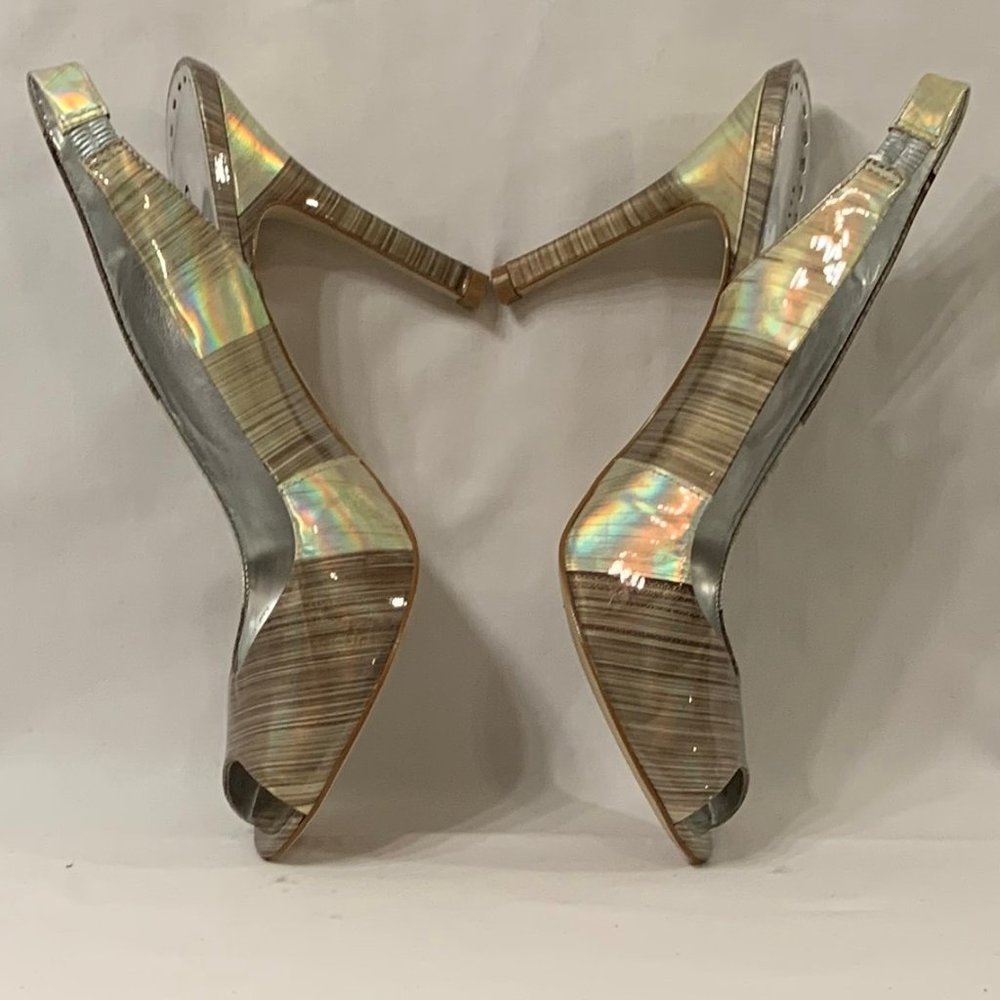 Gianni Bini - Silver Gray high heels shoes. Open toe and sling back. S7.5 - Picture 9 of 10